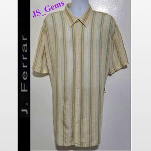 New Mens Striped Shirt Short Sleeves Tan White Yellow Linen Big & Tall 3XL